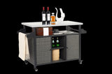 Large bar cart,Outdoor Kitchen Wicker Island Rolling Cart & Storage Cabinet, Wheels and Stainless 69148340