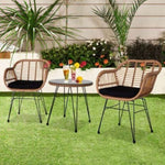 ZUN Oshion 3 pcs Wicker Rattan Patio Conversation Set with Tempered Glass Table Flaxen Yellow 36303696