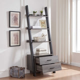 Two drawer ladder bookcase metal bar handles Distressed Grey and black two tone color B107P295241
