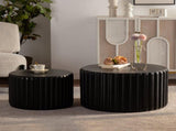 Black Scalloped Round Coffee Table Set Nesting Design, Elegant Curved-Edge Shape for Cozy Living W3081P389077