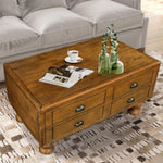 ZUN Solid Wood Rectangle Coffee Table for Living Room, 40-Inch Antique Coffee Table with 4 Drawers, Wood W1202P176741