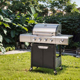 Propane Grill 4 Burner Barbecue Grill Stainless Steel Gas Grill with Side Burner for Outdoor BBQ, 92867109