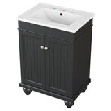 ZUN 24" Black Modern Sleek Bathroom Vanity Elegant Ceramic Sink with Solid Wood Frame, Adjustable Shelf N725P189821B