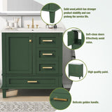 30" Bathroom Vanity in Green, Modern Bathroom Cabinet Sink Combo Set, Bathroom Storage Cabinet WF321698AAF