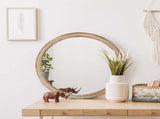 Round Decorative Wall Mirror with Woven Rattan-Textured Frame , Rustic Modern Accent Mirror W2295P547583