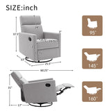 ZUN Modern Upholstered Rocker Nursery Chair Plush Seating Glider Swivel Recliner Chair, Gray 09348183