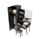 ZUN Makeup Vanity Table Slim Armoire Wardrobe Set, Dressing Table with LED Mirror Power Outlets 90566716