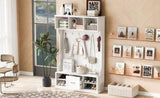 U-Can 57'' Hall Tree with 6 Hooks, Coat Hanger, Entryway Bench, 3-in-1 Design, A Spacious Drawer for N724P264673K