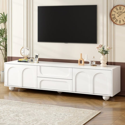 ZUN ON-TREND Cream Style TV Stand with Arched Doors & 2 Drawers for TVs up to 75", Minimalist Media N721P205779K