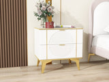 ZUN Two Pack White 2 Drawer Round Card Gold Bar Blister Nightstand T2602P212011