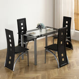 ZUN 5 Pieces Dining Table Set for 4, Kitchen Room Tempered Glass Dining Table, 4 Chairs, Black,Table 62391719