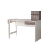 ZUN Office Writing Desk with Drawer, Small Bookshelf and USB/Power Outlet in Ivory & Dark Taupe B107130912
