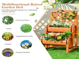 2-Tier Solid Fir Wood Raised Garden Bed with Trellis Cylindrical Planter Box for Climbing Plants 05049323