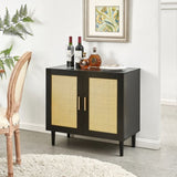 ZUN Side panel buffet cabinet with natural rattan door, rattan storage cabinet with adjustable shelves, W1320138012