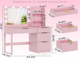 4-Drawer 2-Shelf Dressing Table with 10 Tri-Color Light Bulbs Particleboard with Textured Melamine 30485718