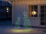 Set of 2 Lighted Metal Christmas Tree Yard Decorations, Pre-lit Holiday Decor with 150 Green and 05324833