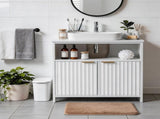White particleboard with melamine veneer, grille thermoformed, two-door, one-shelf bathroom vanity 51480492