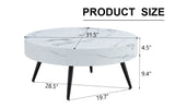 ZUN 31.5" White Marble-Patterned MDF Round Coffee Table with black Metal Legs.Adjustable Feet,Coffee W1151P205775