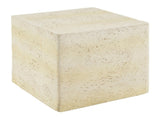 Light Tan Square MGO Side Table, Faux Travertine Textured Accent End Table, Pre-Assembled Non-KD N770P473013L