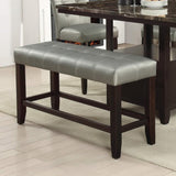 Counter Height 1pc Bench Dining Room Silver Faux Leather Cushion Tufted Wooden Base Comfort B011130021