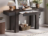 TREXM Rustic Minimalist Console Table with Hidden Drawer, Side Power Outlet,Wood Entryway Table for N715P361518P