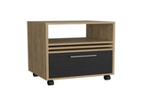 Nightstand, 1 Drawer, 4 Wheels, 1 Shelf, Natural Oak / Black B097P262382