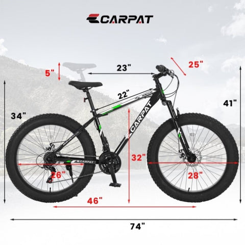 ZUN S26109 Elecony 26 Inch Fat Tire Bike Adult/Youth Full Shimano 21 Speed Mountain Bike, Dual Disc W1856121708