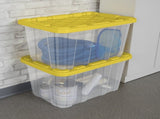 27 Gal Large Clear Plastic Industrial Storage Bin with Snap-Fit Lid, Yellow, 4 Pack 91804068
