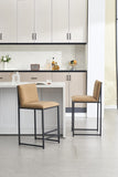 Counter Height Bar Stools Set of 2, Upholstered Linen Bar Chairs, Metal Footrest and Frame for W1249P257009