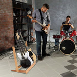 ZUN Folding Hardwood With Corrugated Metal Guitar Stand for Electric Guitar, Bass, or Acoustic 35910596