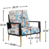 Retro Low Back Floral Print Velvet Accent Armchair with Gold Metal Legs & Rubberwood Frame, Wide N817P237961B