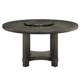 ZUN 1pc Transitional Round Table with Lazy Susan Dark Brown Finish Single Pedestal Wooden Dining Room B011P207874