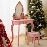 ZUN Kids Vanity Table and Chair Set, Girls Vanity with Mirror & Stool, Cute Unicorn Design, Pretend Play 34860797