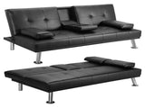 MEGA Futon Sofa Bed, Modern Faux Leather Convertible Folding Lounge Sofa for Living Room with 2 Cup W97543712