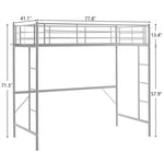 ZUN Twin Size Metal Loft Bed with Safety Guardrails & 2 Built-in Ladders, Loft Bunk Bed Frame for Teens 37867225