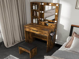 Vanity Table with Mirror & Adjustable LED Lights, Power Outlet, Hairdryer Holder & Stool Compact 18725352