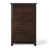 ZUN Brown MDF with Solid Wood Veneer 73*40*120cm Vertical 5-Drawer Chest of Drawers 43265670