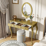 Luxury Makeup Vanity Desk with Oval Mirror, 3-Drawer Dressing Table for Jewelry Storage, Elegant N844P292481G