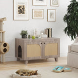 Flip Top Hidden Cat Litter Box Enclosure Furniture Cabinet with Rattan Decorated Doors for Your T3623P354970