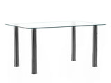 4-seat simple rectangular cylindrical leg table tempered glass stainless steel 70563160