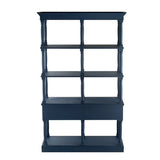 ZUN 51x19.5x81.5", Blue Four Tiered Wooden Shelf with Two Drawers, Farmhouse Wood Bookcase Display W2078P171845