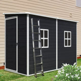 4x8ft Outdoor Storage Shed with Floor Resin shed with Two-Window, Waterproof ,Lockable Doors for 59651629