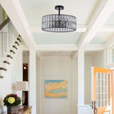 Modern Crystal Drum Chandelier, 6-Light Pendant Lighting Fixture with Black Metal Frame for Living W1340P189445