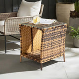 Glass Surface Yellow Gradient Iron Frame Rattan Side Table 64081006