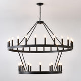 2 Tiers Wagon Wheel Chandelier Wooden Farmhouse 36-Light, Black Metal Chandeliers W1592P264853