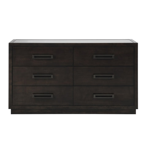 ZUN Modern Bedroom Furniture 1pc Dresser of 6x Drawers Charcoal Finish Glass Insert Top Stylish Gunmetal B011P201585