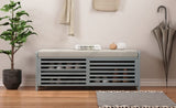 TREXM Distressed Shutter Storage Bench with Acacia Veneer for Retro Charm for Living Room, Entryway N715P196968E
