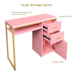 ZUN FCH pink particle board iron pipe 97*35*78cm 2 drawers and 1 door computer desk can be used in 37906813