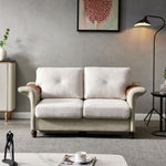 ZUN Living Room General Use Linen Fabric Faux Leather with Wood Leg Love Seat 52150154