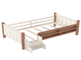 Twin Size Floor Bed with Storage Bookcases, Solid Wood Kids Floor Bed with Cute Stairs and W1580P390214